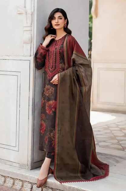 3PC Unstitched Printed Khaddar Shirt with Printed Khaddar Dupatta and Trouser - RC 1519