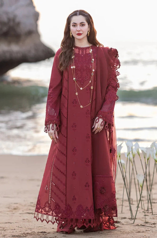 Qalamkaar - 3PC Unstitched Lawn Embroidered Chicken Kari Shirt with Embroidered Organza Dupatta - RC 1026