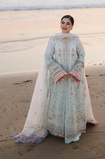 3PC Unstitched Lawn Embroidered Shirt with Embroidered Chiffon Dupatta and Trouser - RC 1001