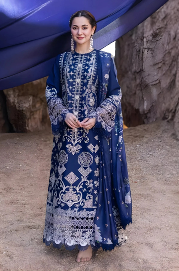 3PC Unstitched Lawn Heavy Embroidered Shirt with Printed Slub Net Dupatta - RC 1010