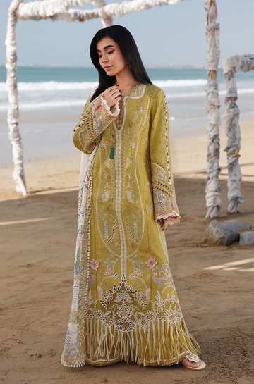 3PC Unstitched Lawn Chikankari Embroidered Shirt with Khadi Net Embroidered Dupatta - RC 1200