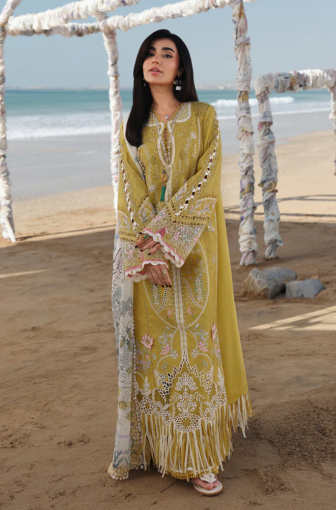 3PC Unstitched Lawn Chikankari Embroidered Shirt with Khadi Net Embroidered Dupatta - RC 1200