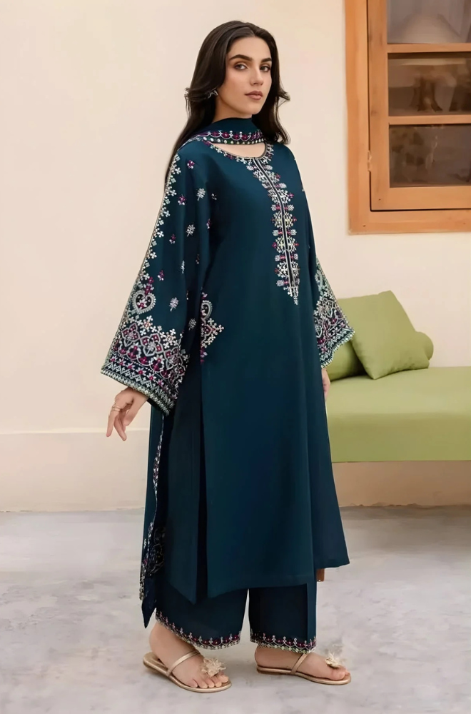 3PC Unstitched Lawn Embroidered Shirt with Chiffon Dupatta - RC 1025