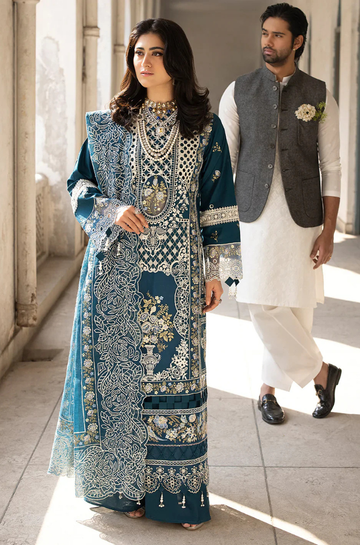 3PC Unstitched Lawn Embroidered Shirt with Embroidered Cotton Net Dupatta - RC 1054