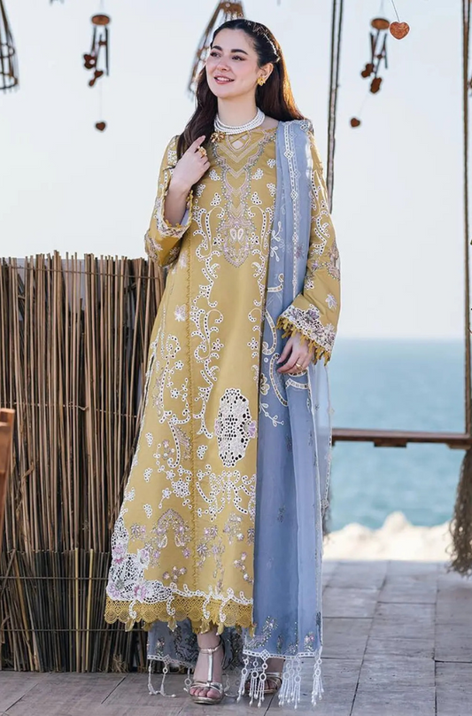 Qalamkaar - 3PC Unstitched Lawn Chicken Kari Embroidered Shirt with Embroidered Slub Net Dupatta - RC 1028