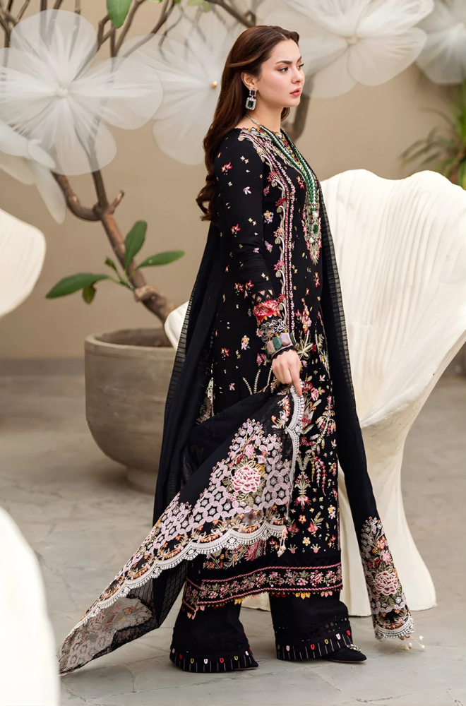 3PC Unstitched Lawn Embroidered Shirt with Embroidered Slub Net Dupatta - RC 1018
