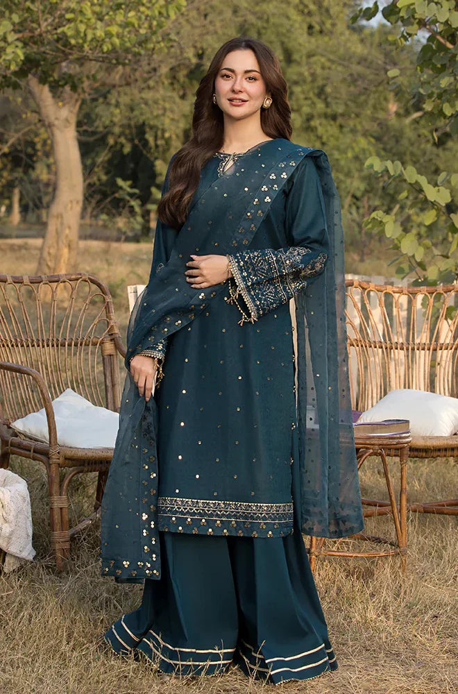Allys - 3PC Lawn Sequence Embroidered Shirt with Sequence Embroidered Chiffon Dupatta (Unstitched) - RC 1015