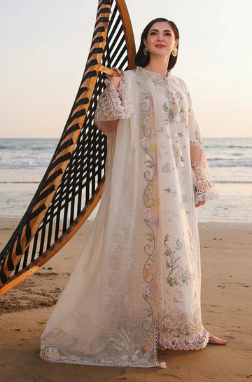 3PC Unstitched Lawn Embroidered Shirt with Embroidered Chiffon Dupatta and Trouser - RC 1006