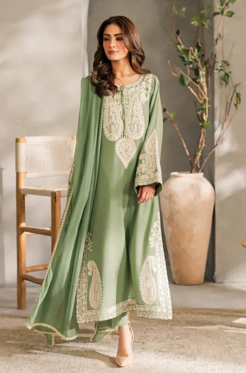 3PC Unstitched Lawn Embroidered Shirt with Embroidered Crinkle Dupatta - RC 1069