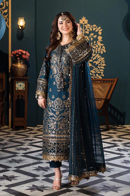 3PC Unstitched Heavy Embroidery Dress With Chiffon Embroidery Dupatta - RC 1366