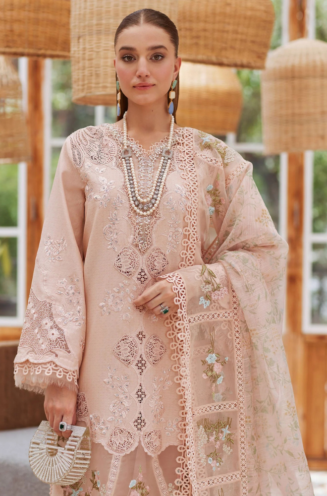 3PC Unstitched Lawn Embroidered Shirt with Printed Embroidered Slub Net Dupatta - RC 1050