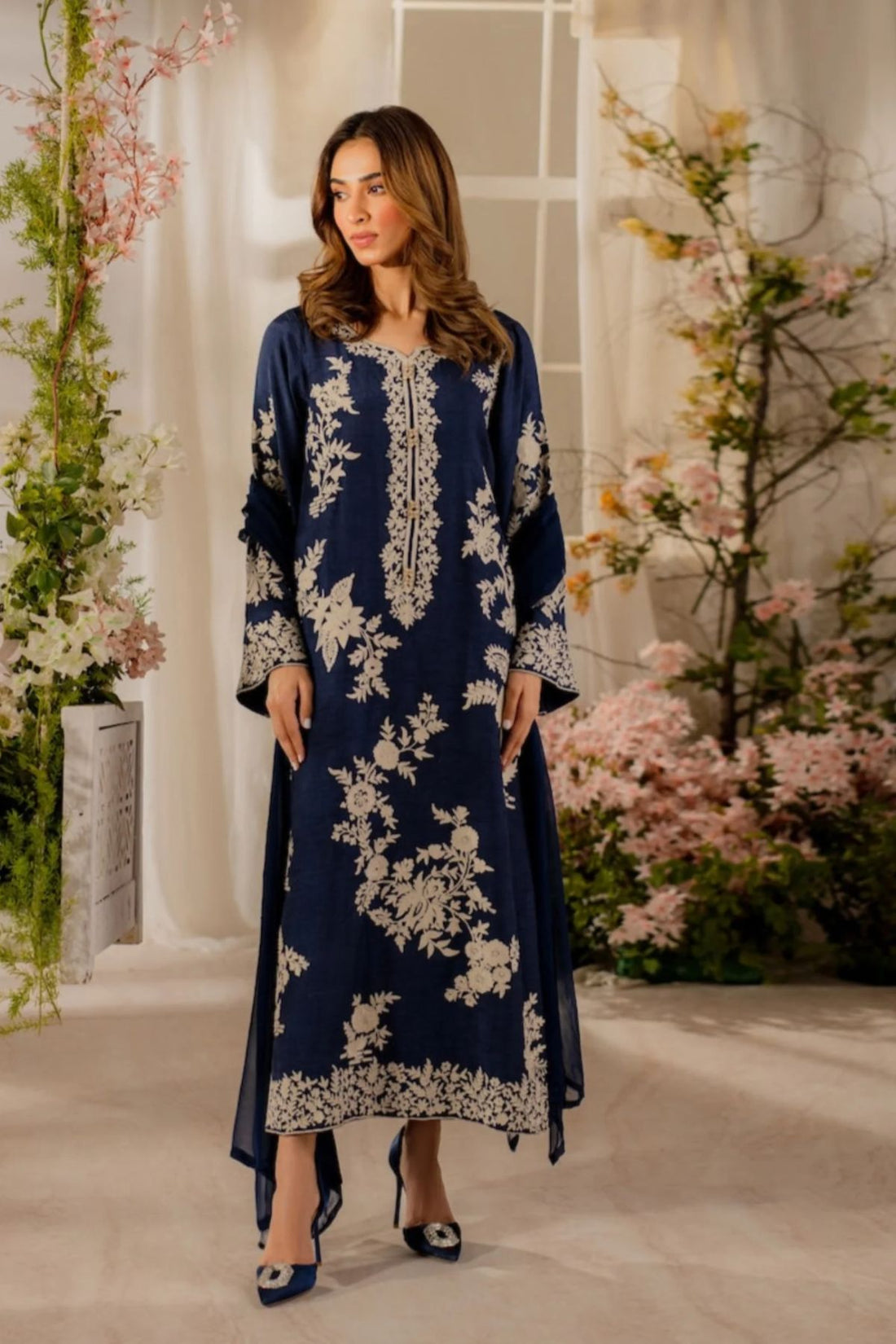 3PC Unstitched Lawn Embroidered Shirt with Embroidered Crinkle Dupatta and Trouser - RC 1045