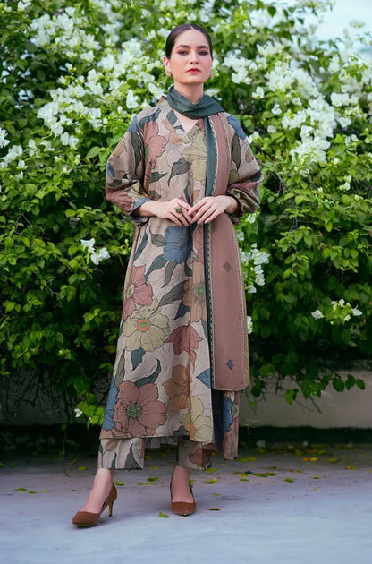 3PC Unstitched Printed Khaddar Shirt with Printed Khaddar Dupatta and Same Printed Trouser - RC 1520