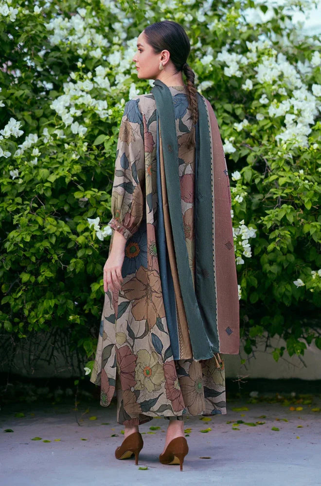 3PC Unstitched Printed Khaddar Shirt with Printed Khaddar Dupatta and Same Printed Trouser - RC 1520