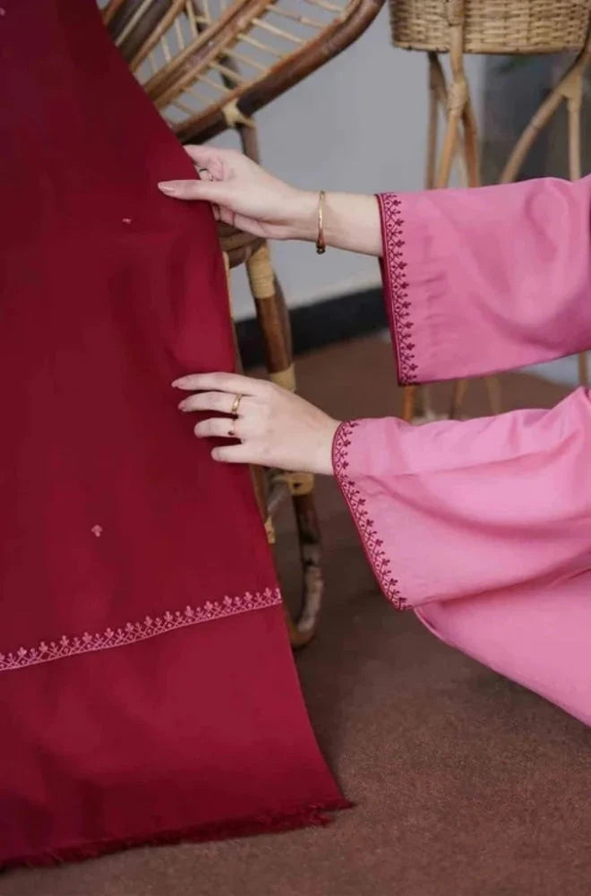 Aisling - 3PC Unstitched Dhanak Embroidered Shirt with Dhanak Embroidered Shawl and Trouser - RC 1120