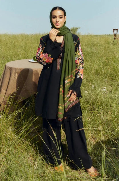 Zara Shah Jahan - 3PC Unstitched Dhanak Embroidered Shirt with Printed Shawl and Trouser - RC 1121