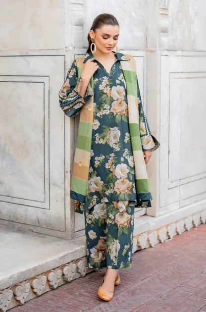 3PC Unstitched Printed Khaddar Shirt with Printed Khaddar Dupatta and Same Printed Trouser - RC 1521