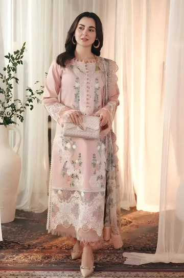3PC Unstitched Lawn Embroidered Shirt with Printed Chiffon Dupatta - RC 1024