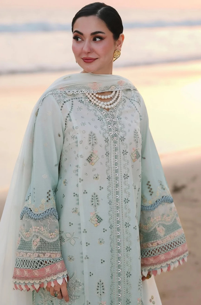 3PC Unstitched Lawn Embroidered Shirt with Embroidered Chiffon Dupatta and Trouser - RC 1001