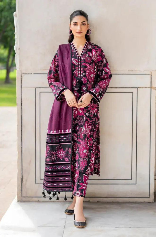 3PC Unstitched Printed Khaddar Shirt with Printed Khaddar Dupatta and Same Printed Trouser - RC 1522