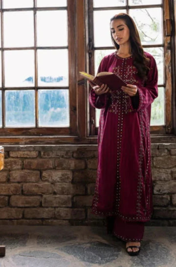 3PC Unstitched Khaddar Embroidered Shirt with Khaddar Trouser - RC 1122