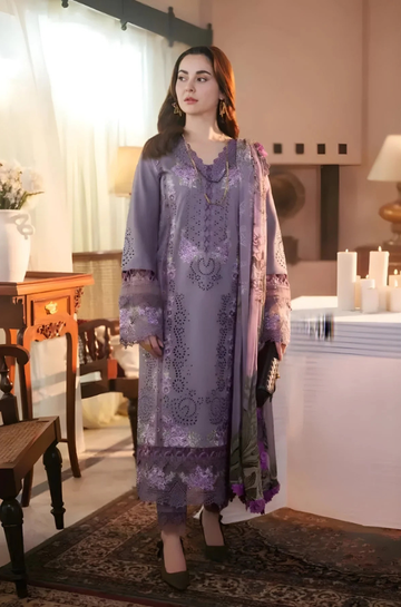 3PC Unstitched Lawn Embroidered Shirt with Printed Chiffon Dupatta - RC 1023