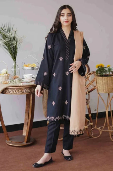 3PC Unstitched Dhanak Embroidered Shirt with Patti Work Embroidered Dupatta and Trouser - RC 1123
