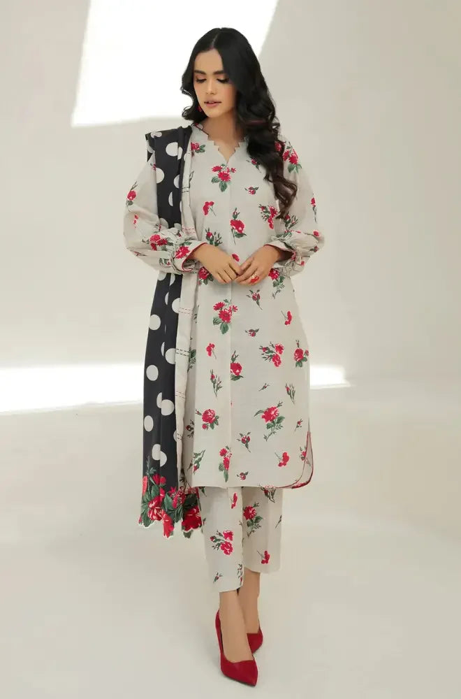 3PC Unstitched Digital Printed Karandi Shirt with Printed Karandi Dupatta and Trouser - RC 1523