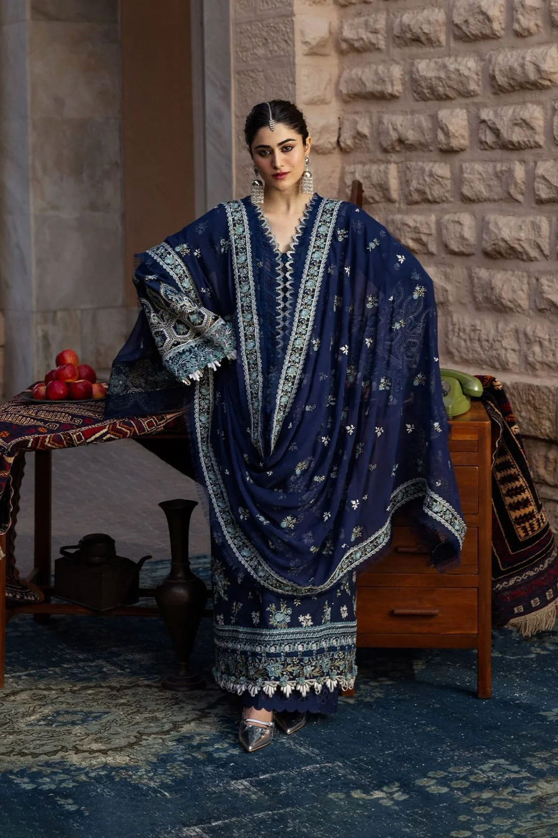 3PC Unstitched Lawn Embroidered Shirt with Embroidered Crinkle Dupatta and Trouser - RC 1047