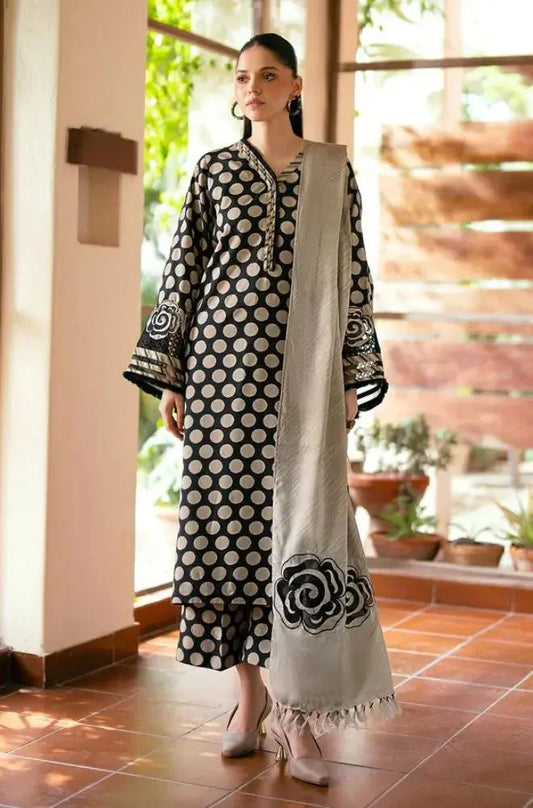 3PC- Unstitched Khaddar Digital Printed Shirt with Khaddar Printed Shawl - RC 1524