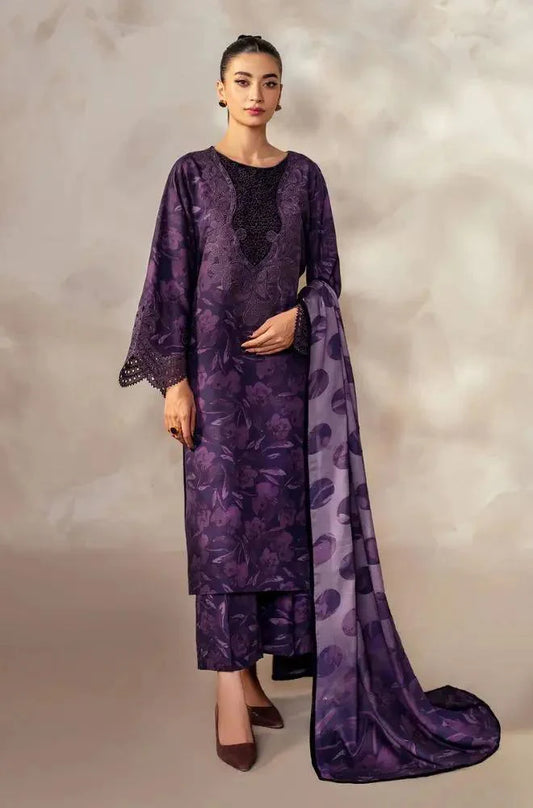 3PC -  Unstitched Khaddar Digital Printed Shirt with Khaddar Printed Shawl - RC 1525