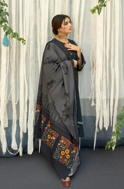 Urge - 3PC Unstitched Dhanak Embroidered Shirt with Printed Shawl and Embroidered Trouser - RC 1125