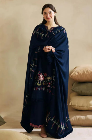 3PC Unstitched Dhanak Embroidered Shirt with Digital Printed Dhanak Shawl and Trouser - RC 1126