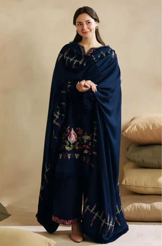 Zara Shah Jahan - 3PC Unstitched Dhanak Embroidered Shirt with Digital Printed Dhanak Shawl and Trouser - RC 1126