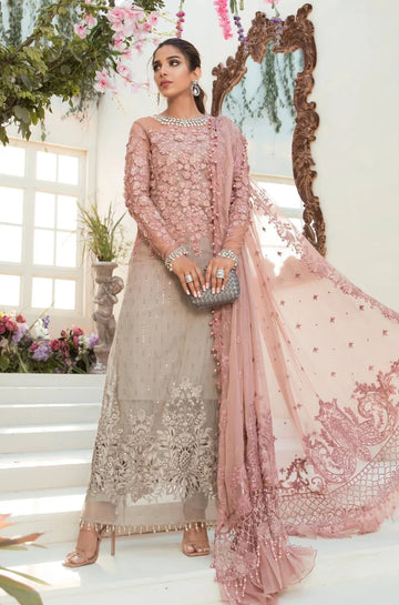 3PC UNSTITCHED CHIFFON EXCLUSIVE EMBROIDERED DRESS - RC 1326