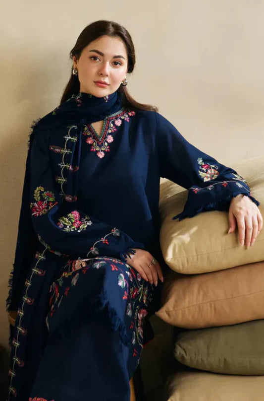 3PC Unstitched Dhanak Embroidered Shirt with Digital Printed Dhanak Shawl and Trouser - RC 1126