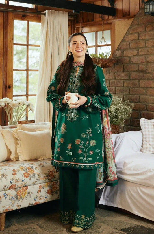 Zara Shah Jahan - 3PC Unstitched Dhanak Embroidered Shirt with embroided back and Printed Shawl and Trouser - RC 1127