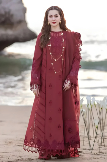 3PC Unstitched Lawn Embroidered Chicken Kari Shirt with Embroidered Organza Dupatta - RC 1026