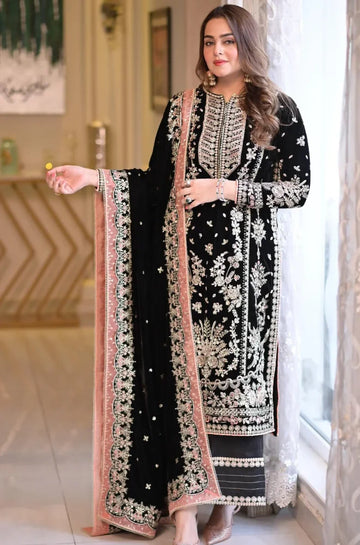 3PC EXCLUSIVE UNSTITCHED VELVET WEDDING DRESS - RC 1328