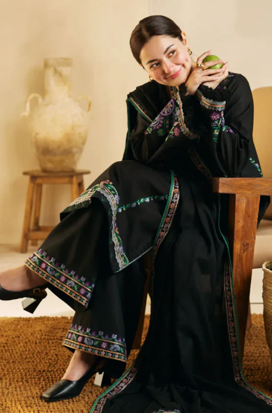 3PC Unstitched Dhanak Embroidered Shirt with Digital Printed Dhanak Shawl and Trouser - RC 1128