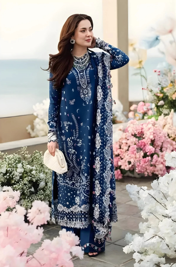 3PC Unstitched Lawn Embroidered Shirt with Embroidered Chiffon Dupatta - RC 1016