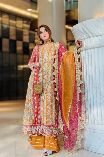 3PC UNSTITCHED CHIFFON EMBROIDERED DRESS - RC 1329