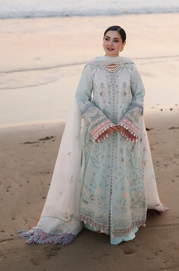 3PC Unstitched Lawn Embroidered Shirt with Embroidered Khadi Net Dupatta - RC 1201