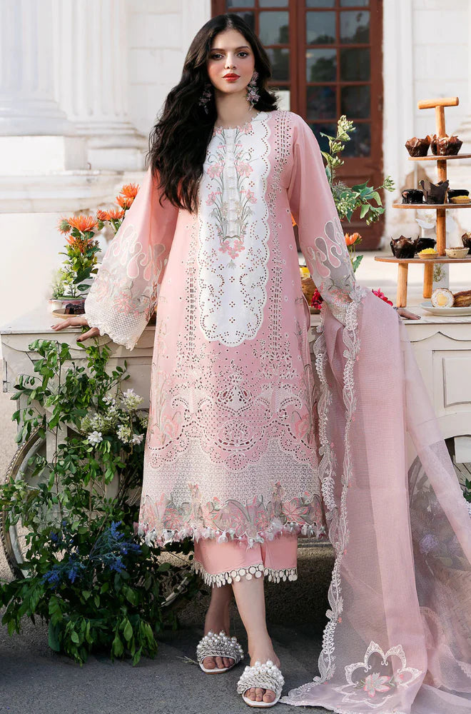 3PC Unstitched Lawn Embroidered Shirt with Embroidered Khadi Net Dupatta - RC 1021