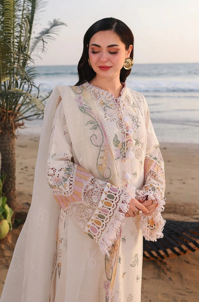 3PC Unstitched Lawn Embroidered Shirt with Embroidered Chiffon Dupatta and Trouser - RC 1006