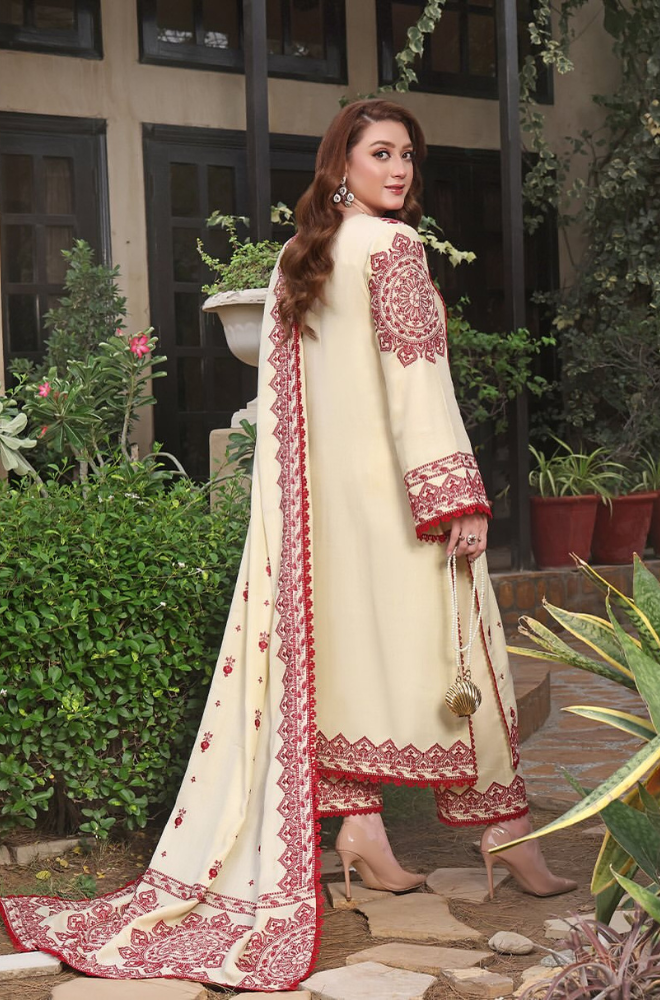 3PC Dhanak Embroidered Shirt with Dhanak Embroidered Shawl (Unstitched) - RC 1178