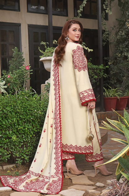 3PC Dhanak Embroidered Shirt with Dhanak Embroidered Shawl (Unstitched) - RC 1178