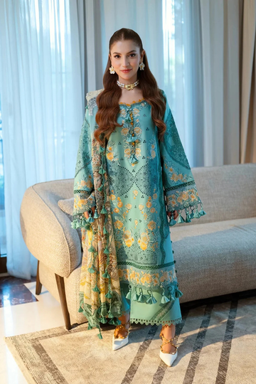 3PC Unstitched Lawn Embroidered Shirt with Digital Printed Monark Dupatta and Trouser - RC 1095