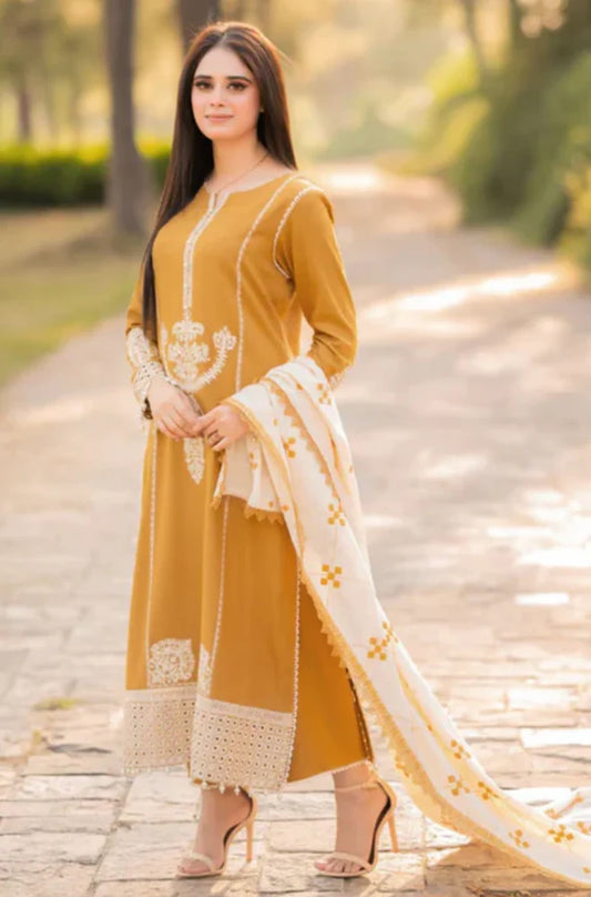 3PC Unstitched Dhanak Embroidered Shirt with Dhanak Embroidered Dupatta - RC 1104