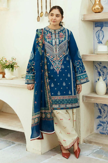 3PC Unstitched Lawn Embroidered Shirt with Digital Printed Slub Net Dupatta and Embroidered Trouser - RC 1009